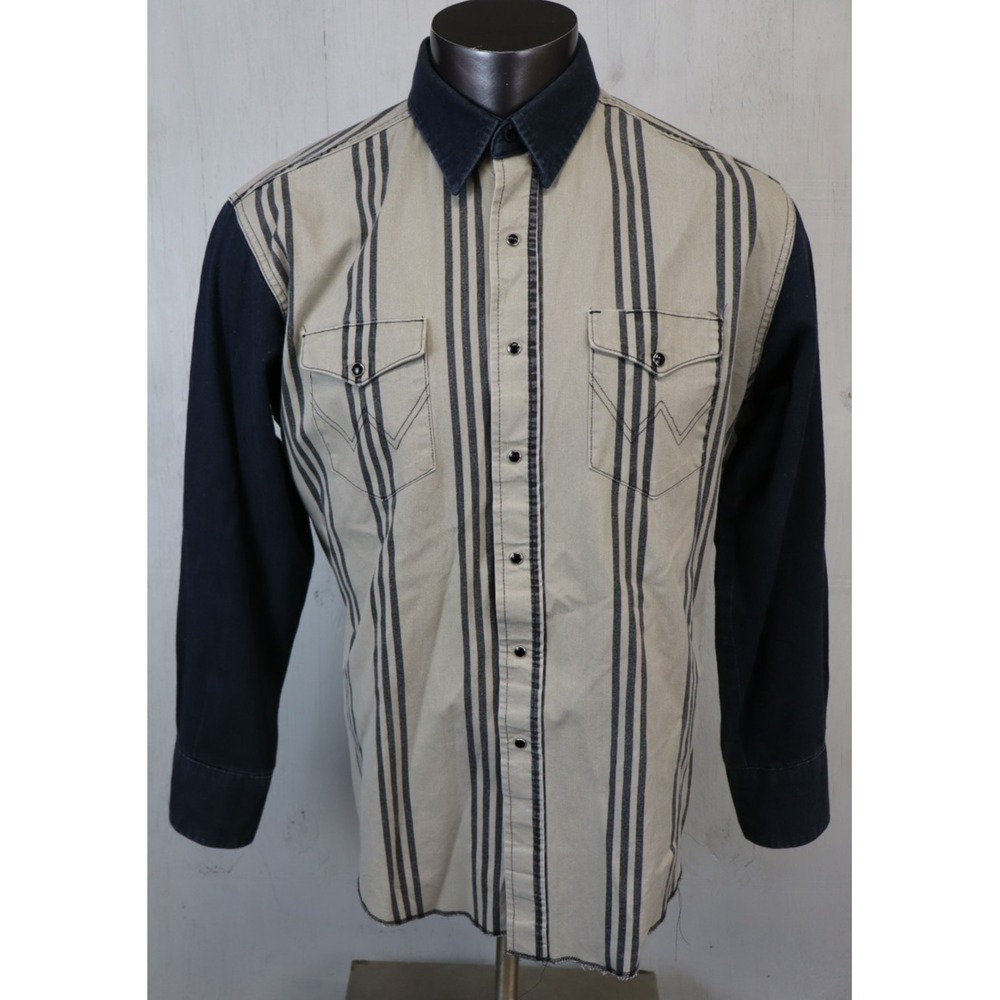 Vintage Wrangler‎ Brushpopper Shirt 17 35 L/XL Western Rodeo Cowboy 90s Striped